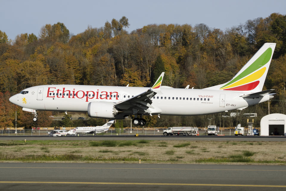 This photo from November 12, 2018, shows the Ethiopian Airlines Boeing 737 Max 8 plane that crashed on Sunday, killing 157 people (Picture: AP)