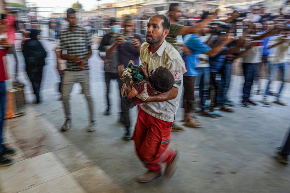 On July 9, a deadly attack was carried out on a school-turned-refugee center in southern Gaza, as Israeli forces carried out a major offensive in the war-torn region's largest city, further displacing Palestinians. (Bashar Taleb/AFP via Getty Images)