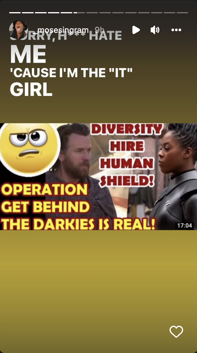 Screenshot of a video calling Moses a diversity hire human shield and saying "operation get behind the darkies is real"