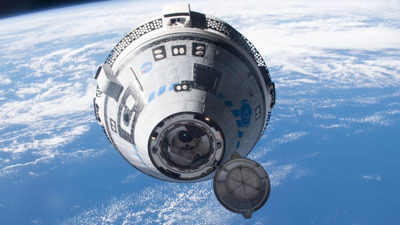 Boeing’s CST-100 Starliner crew ship approaching the International Space Station on May 20, 2022. A ULA Atlas V rocket delivered the uncrewed capsule to low Earth orbit. 