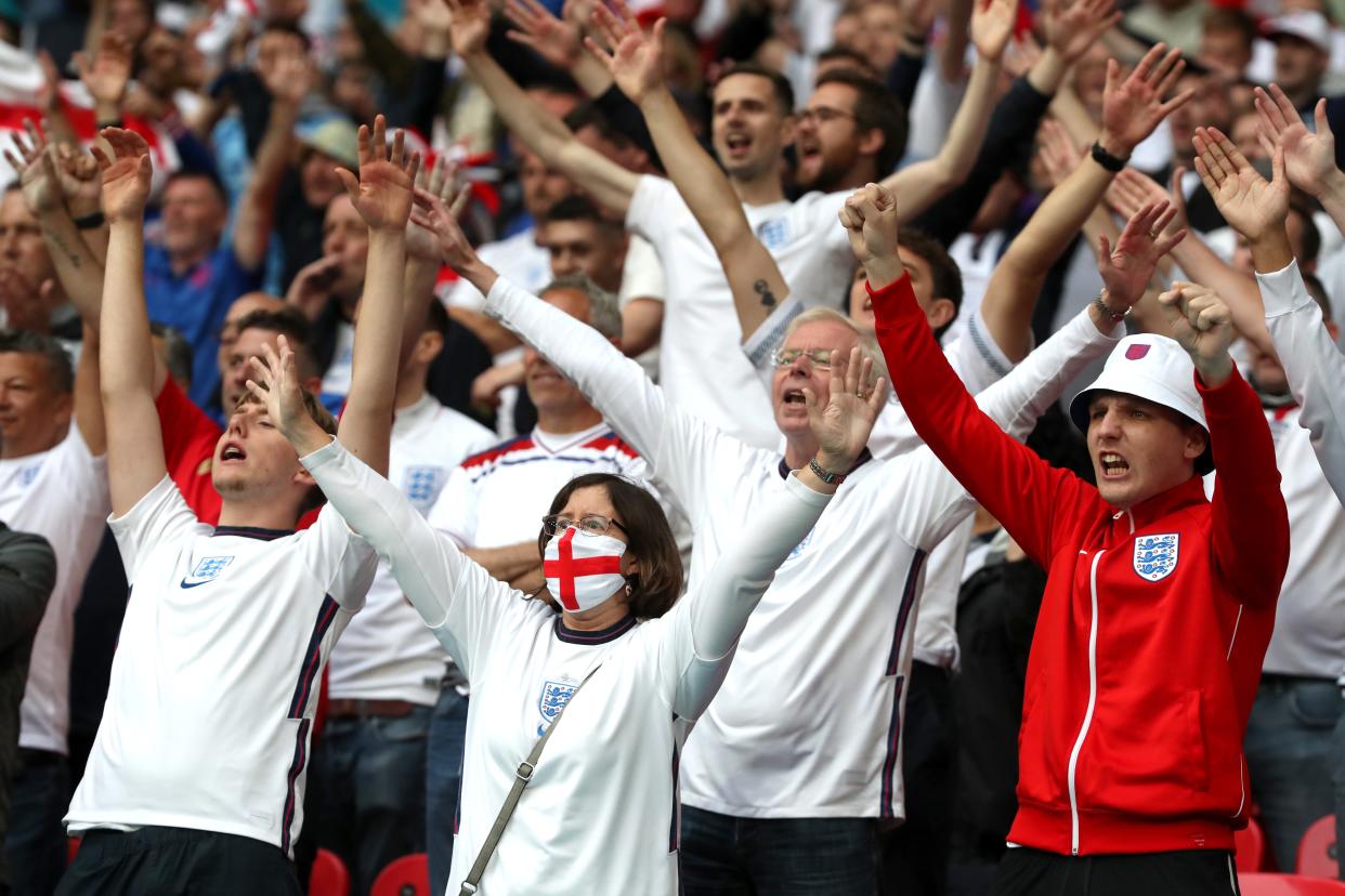 England fans celebrate during the UEFA Euro 2020 round of 16 match at Wembley Stadium (PA Wire)