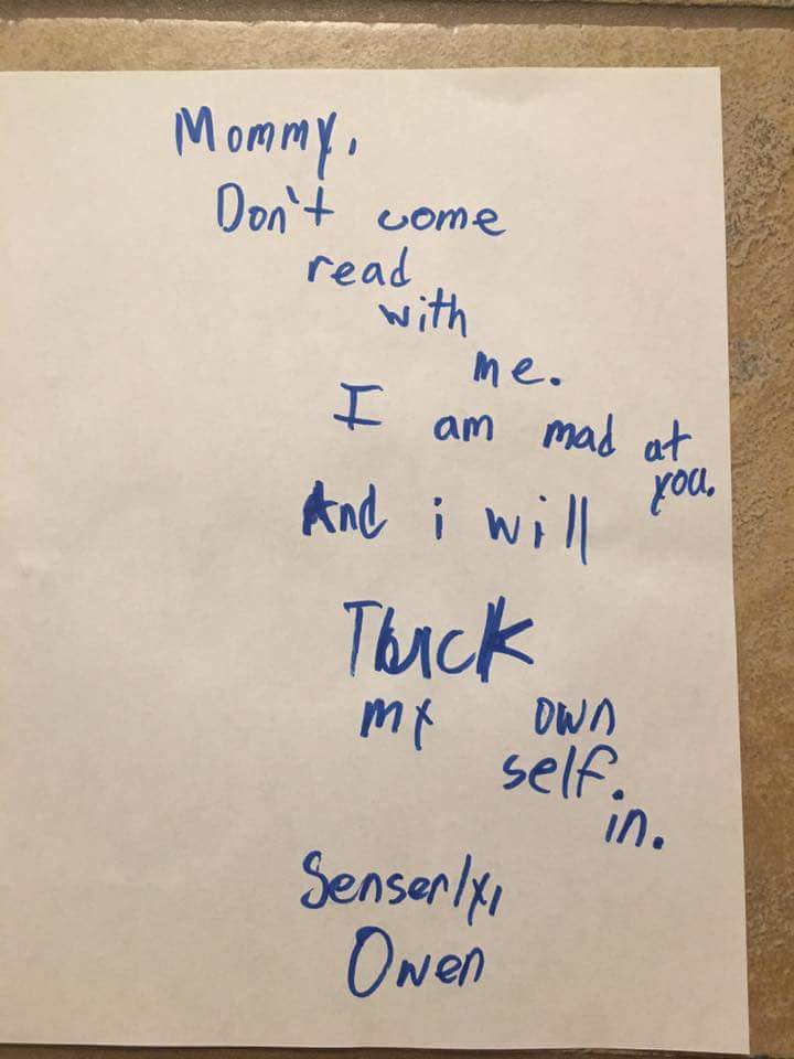 This kid who banned his mom from bedtime stories with a hilarious note is our hero