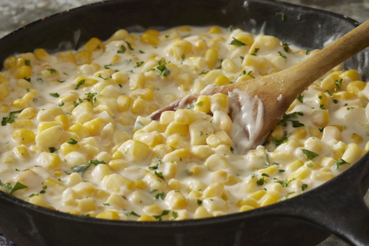 Skillet Creamed Corn with Garlic and Parmesan Cheese