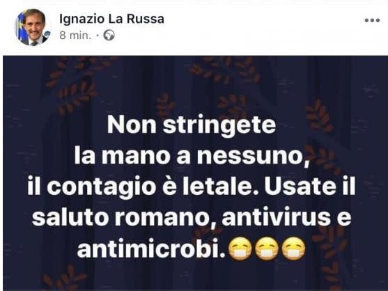 Il post poi rimosso sul profilo Facebook di Ignazio La Russa