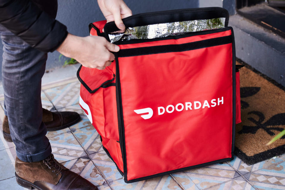 Pictured is a DoorDash delivery bag