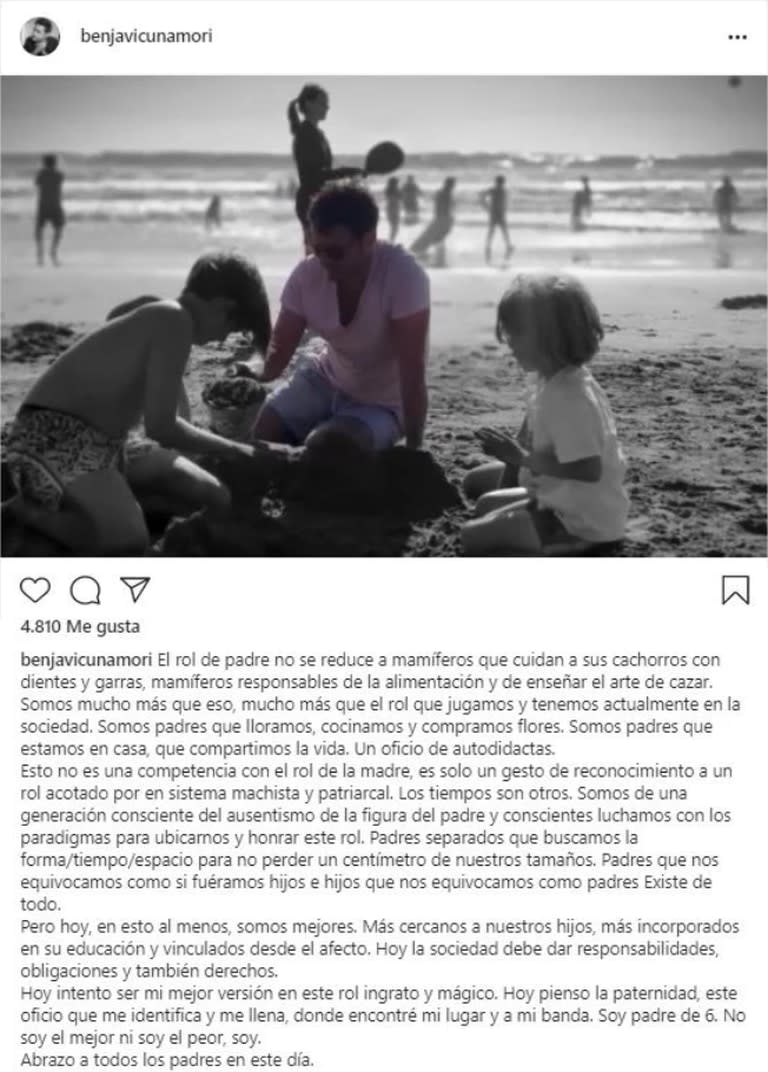 La publicación por el Día del Padre que Benjamín Vicuña publicó y luego eliminó