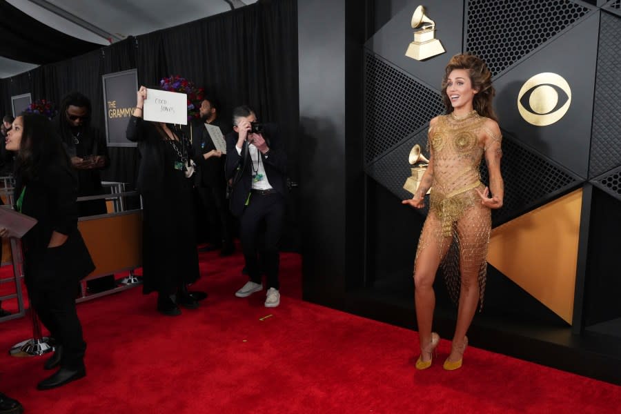 Miley Cyrus arrives at the 66th annual Grammy Awards on Sunday, Feb. 4, 2024, in Los Angeles. (Photo by Jordan Strauss/Invision/AP)