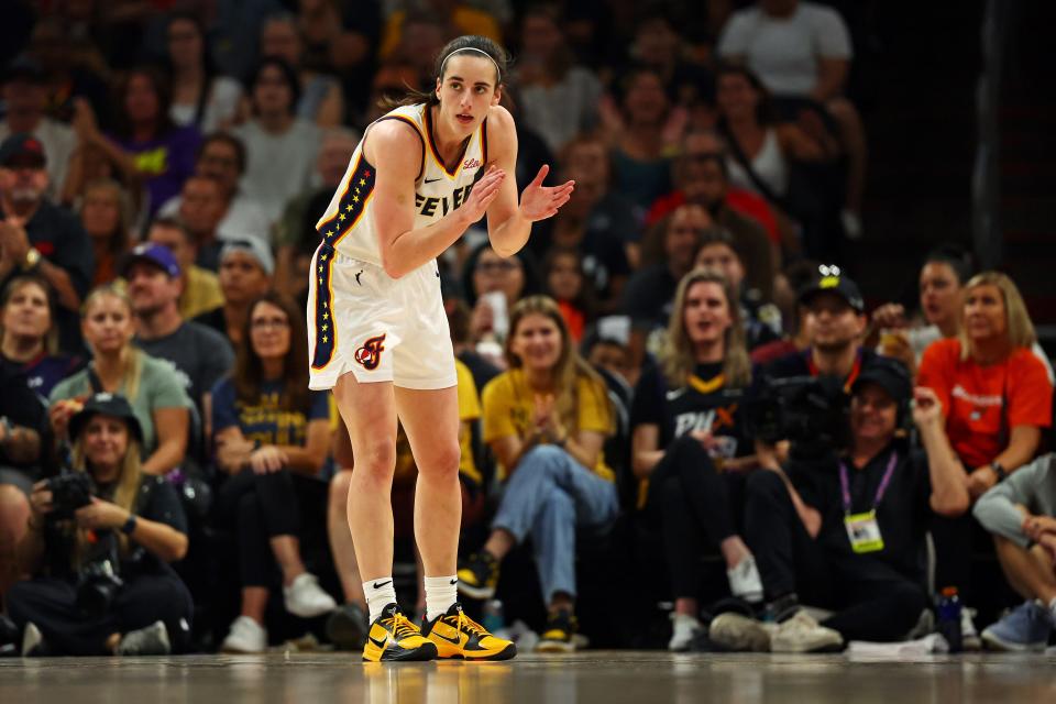 Indiana Fever guard Caitlin Clark (22) looks on during the second half of the game against the Phoenix Mercury at the Footprint Center.