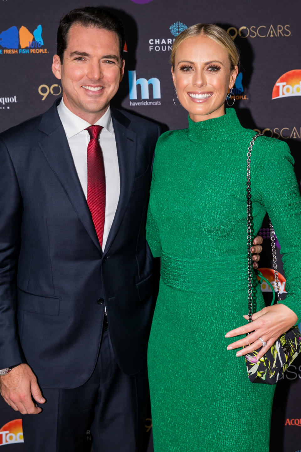 A photo of Sylvia Jeffreys and Peter Stefanovic at the Channel 9 Charity Oscars lunch raising money for the Charlie Teo Foundation at Glass Restaurant, The Hilton, on March 5, 2018 in Sydney, Australia.