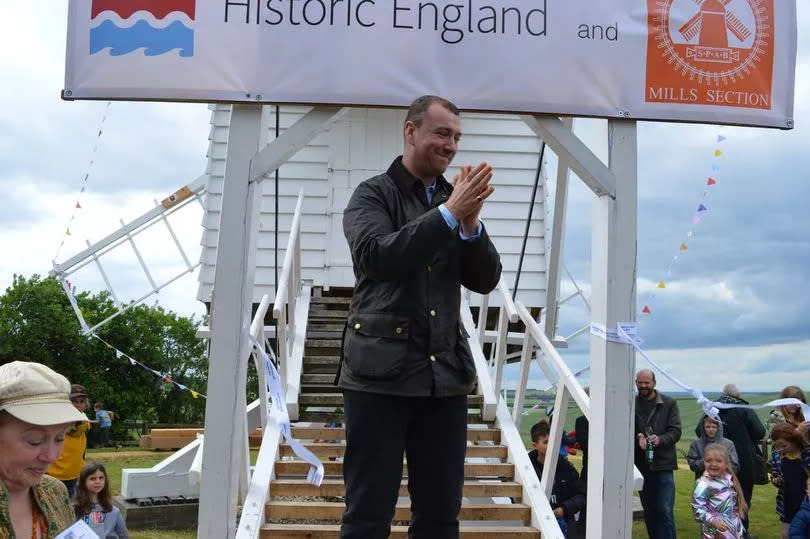 Sam Smith cutting the ribbon at the reopening of the Great Chishill Windmill back in 2019. The pop star grew up in the rural Cambridgeshire village