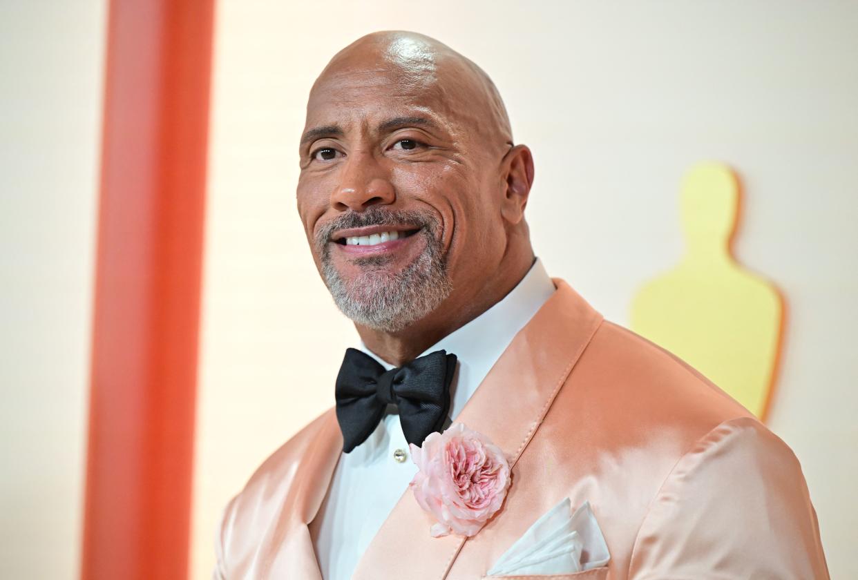 US actor Dwayne Johnson attends the 95th Annual Academy Awards at the Dolby Theatre in Hollywood, California on March 12, 2023. (Photo by Frederic J. Brown / AFP) (Photo by FREDERIC J. BROWN/AFP via Getty Images)