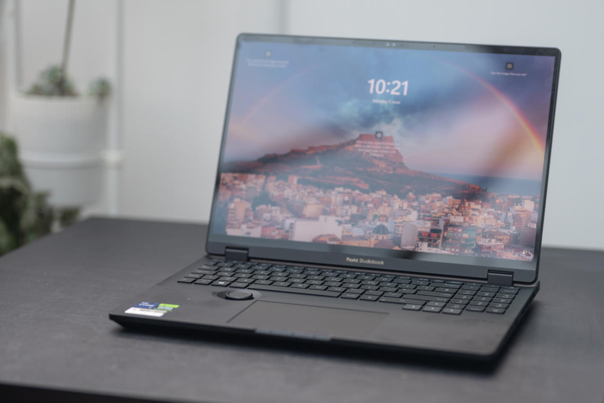  A grey ASUS ProArt Studiobook OLED sitting on a desk 