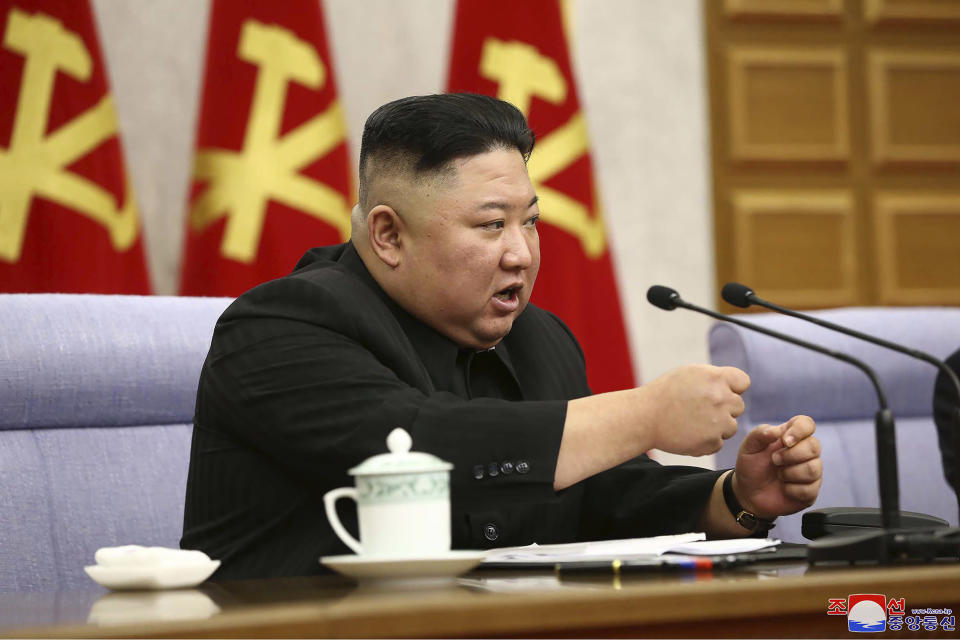 In this photo provided by the North Korean government, North Korean leader Kim Jong Un attends at a meeting of Central Committee of Worker’s Party of Korea in Pyongyang, North Korean, Monday, Feb. 8, 2021. Independent journalists were not given access to cover the event depicted in this image distributed by the North Korean government. The content of this image is as provided and cannot be independently verified. Korean language watermark on image as provided by source reads: "KCNA" which is the abbreviation for Korean Central News Agency. (Korean Central News Agency/Korea News Service via AP)