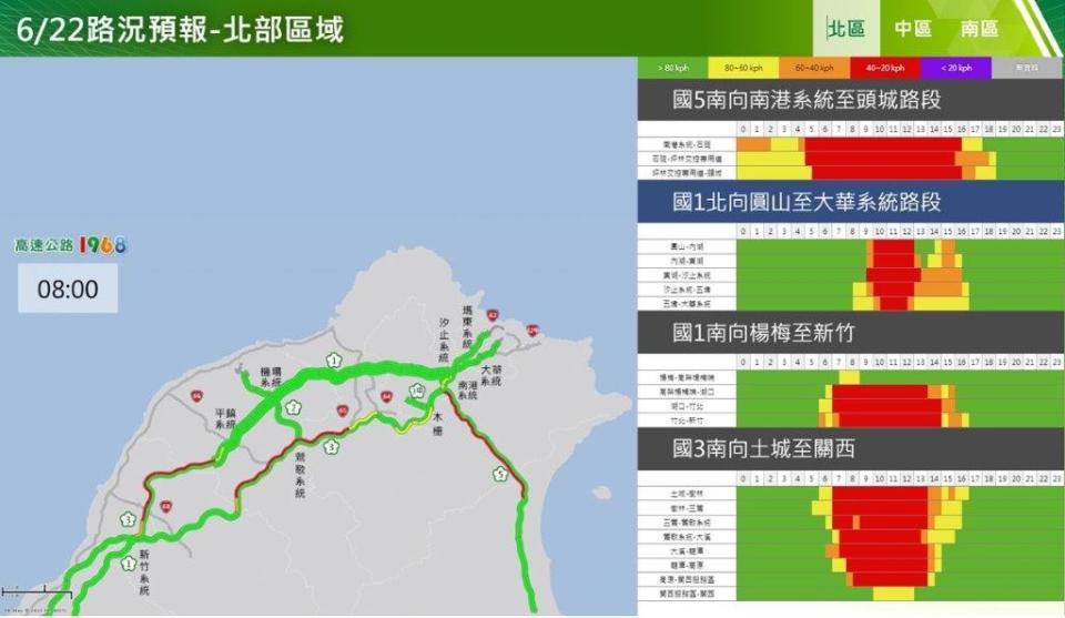 6/22國道路況預報-北部地區。高公局提供