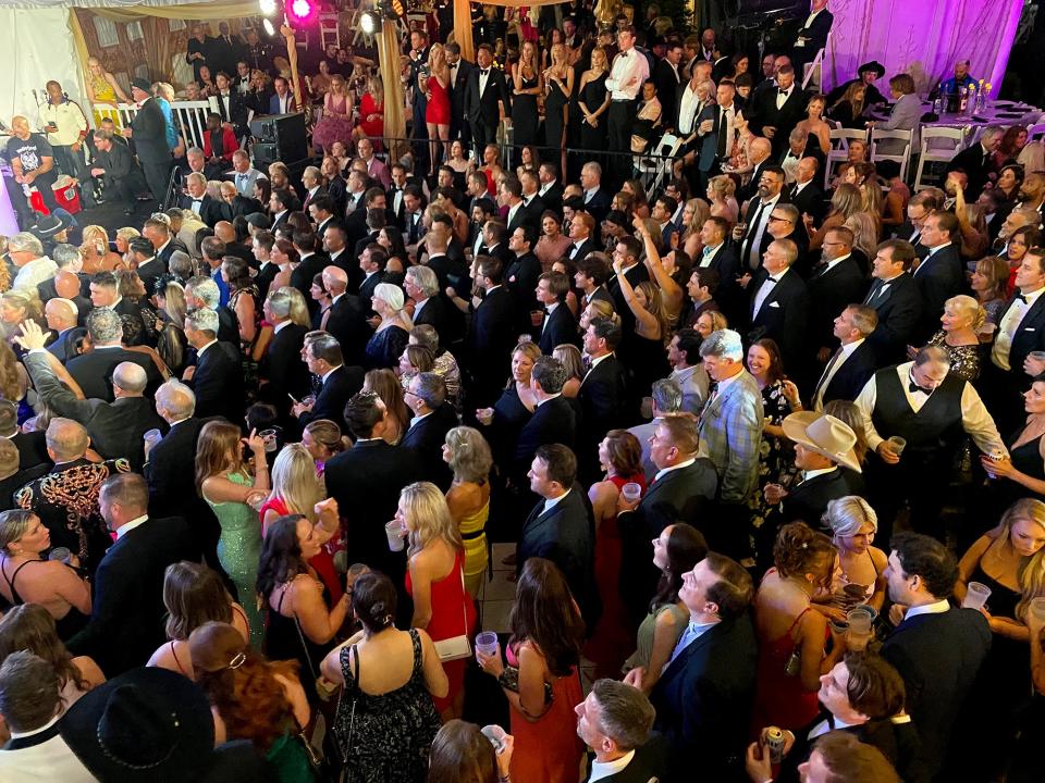 The crowd enjoys the celebrity guests on stage at the 35th annual Barnstable Brown Gala on Friday night. May 03, 2024