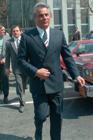 <p>Bettmann</p> John Gotti pictured at Brooklyn Federal Court in 1986.