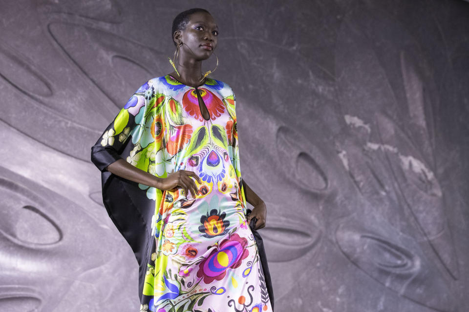 The Naeem Khan collection is modeled during Fashion Week, Tuesday, Sept. 10, 2019, in New York. (AP Photo/Mary Altaffer)