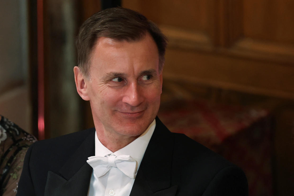 autumn statement Chancellor of the Exchequer Jeremy Hunt looks on as he attends the annual Lord Mayor's Banquet at Guildhall, in London, Britain November 13, 2023. REUTERS/Hannah McKay