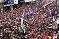 Demonstration demanding Hong Kong's leaders to step down and withdraw the extradition bill, in Hong Kong