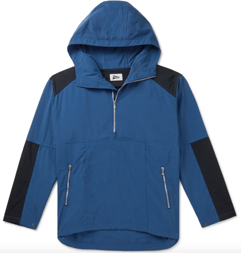 Colour-Block Nylon Hooded Half-Zip Parka