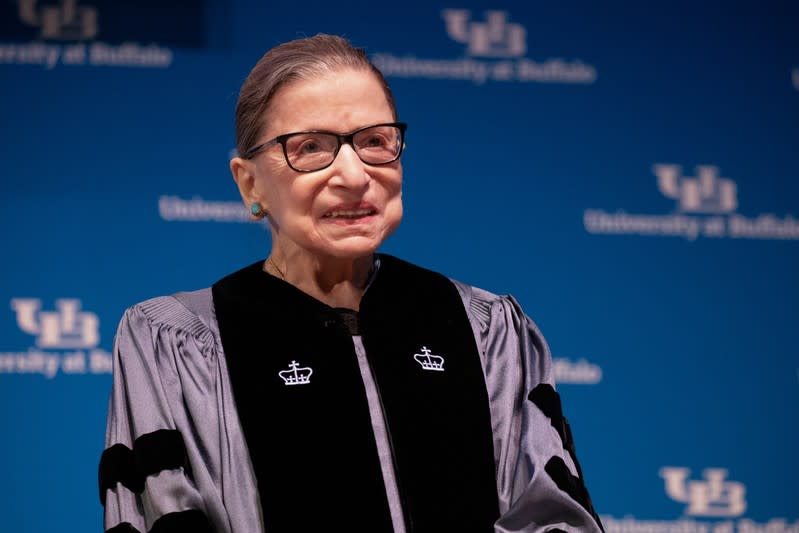 FILE PHOTO: U.S. Supreme Court Justice Ruth Bader Ginsburg speaks at University of Buffalo School of Law in Buffalo, New York