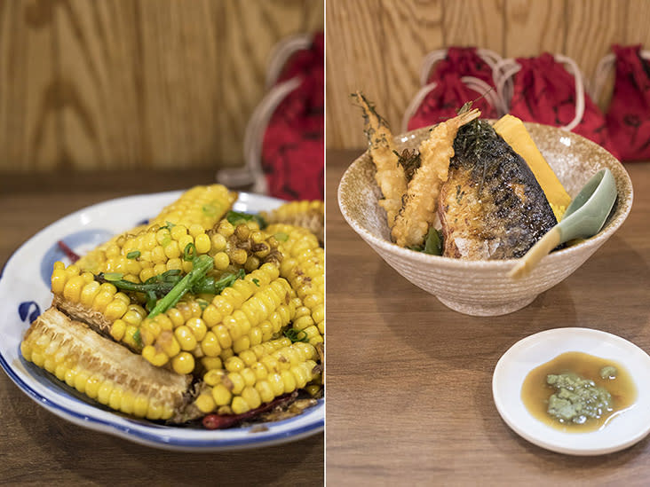 Salt Pepper Corn (left) and Seafood Rice (right).