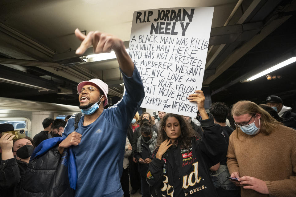 Protestors at a vigil Wednesday in the Broadway-Lafayette subway station (Getty Images)