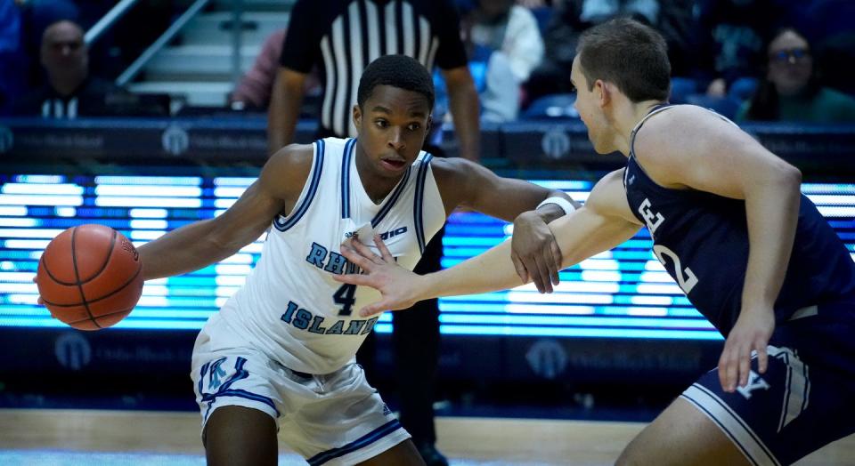 URI Rams guard Cam Estevez, shown in action against Yale earlier this season, led the Rams with 13 points in Sunday's loss at Charleston.