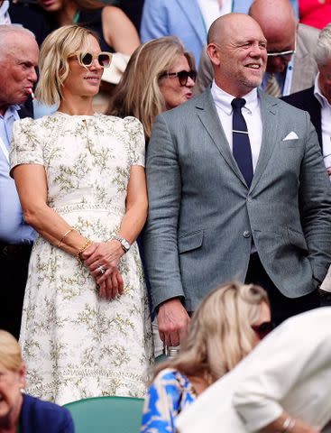 <p>Mike Egerton/PA Images via Getty Images</p> Zara Tindall and Mike Tindall at Wimbledon on July 10, 2024.