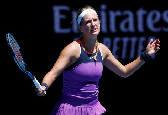 Victoria Azarenka shows her frustration during a first-round loss to Jessica Pegula