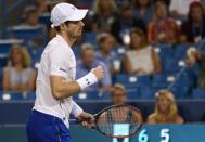 Aug 18, 2016; Mason, OH, USA; Andy Murray (GBR) reacts to defeating Kevin Anderson (USA) on day six during the Western and Southern tennis tournament at Linder Family Tennis Center. Aaron Doster-USA TODAY Sports