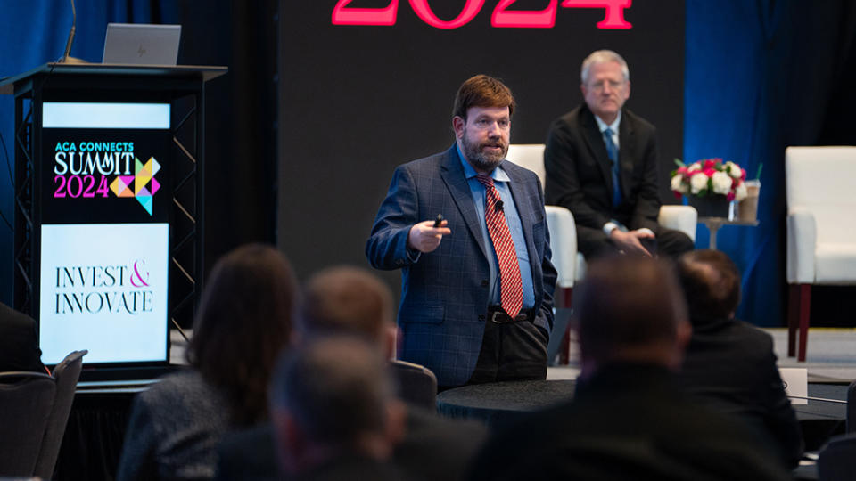 Frank Luntz, Luntz Global communications adviser and pollster, speaks at the ACA Connects Summit at the Grand Hyatt Washington in Washington, D.C.