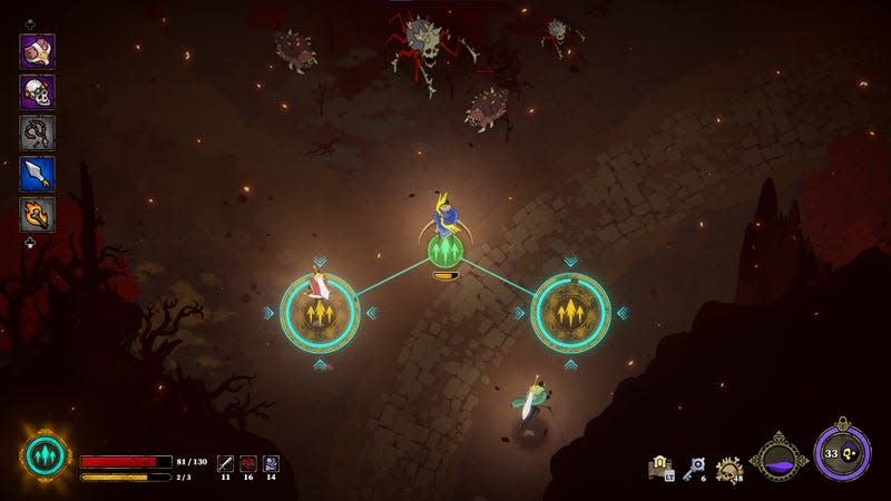 A screenshot from 33 Immortals shows the co-op sigil system whereby players can summon a barrage of arrows to attack enemies.