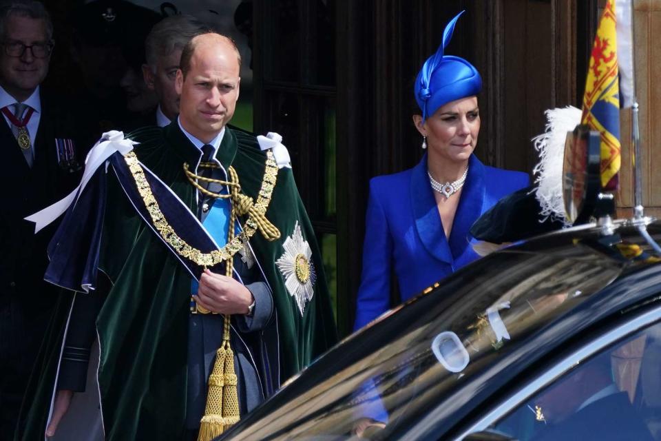 <p>Owen Humphreys - Pool/Getty Images</p> Prince William and Kate Middleton head to the coronation celebration in Scotland on July 5