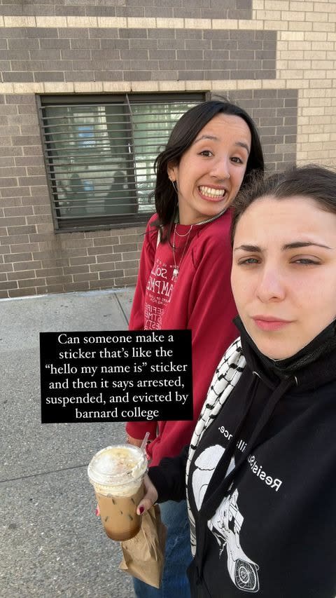 Izzy Lapidus (right) is among the 53 Barnard College students suspended for their alleged involvement at the anti-Israel protest in Columbia. Instagram/@izzylapidus