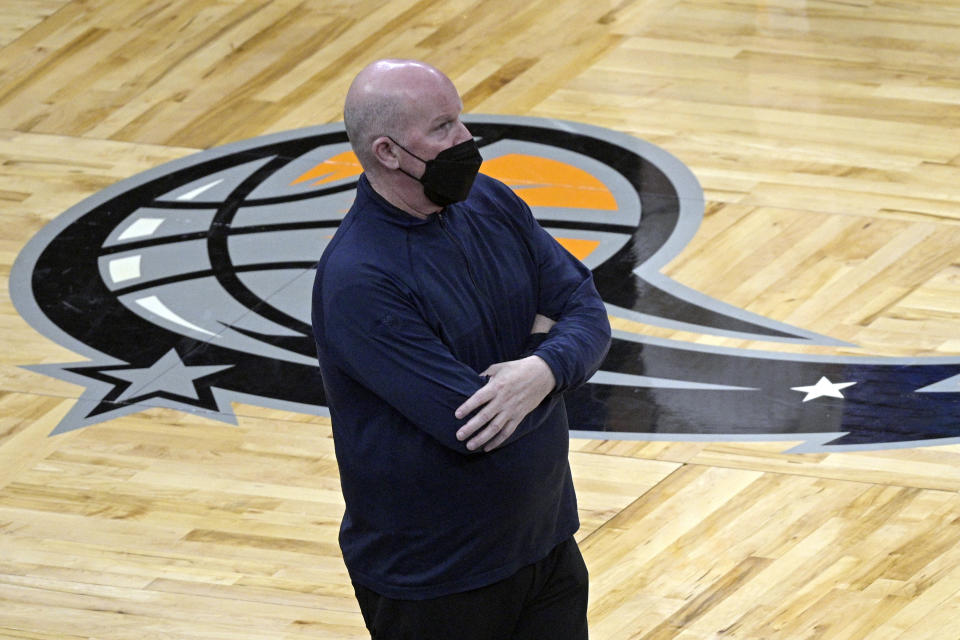 FILE - In this May 9, 2021, file photo, Orlando Magic head coach Steve Clifford watches from the sideline during the second half of an NBA basketball game against the Minnesota Timberwolves in Orlando, Fla. Clifford will not be back as coach of the Magic next season, a person with direct knowledge of the decision said Saturday, June 5, 2021. The decision was mutual, said the person who spoke to The Associated Press on condition of anonymity because the move had not been publicly announced. (AP Photo/Phelan M. Ebenhack, File)