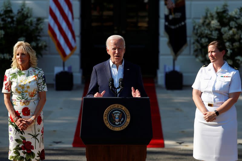 U.S. President Biden delivers remarks during an Independence Day celebration, in Washington