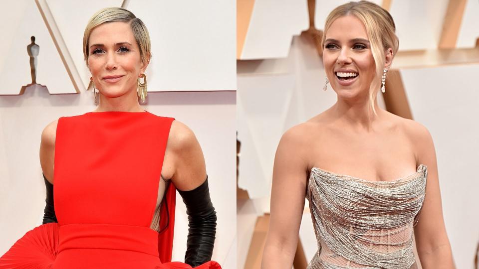 Kristen Wiig and Scarlett Johansson. Images via Getty Images. 