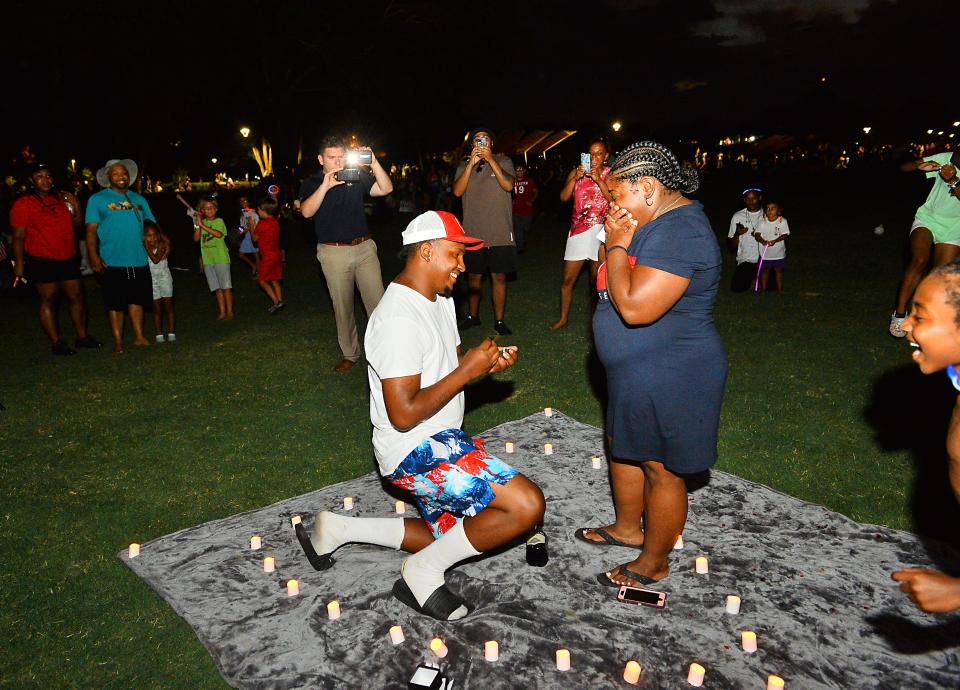 Guests took the opportunity to celebrate the Fourth of July at Greenville's Unity Park.  Arthur Taylor asked Dyesha Freeman to marry him at the park.