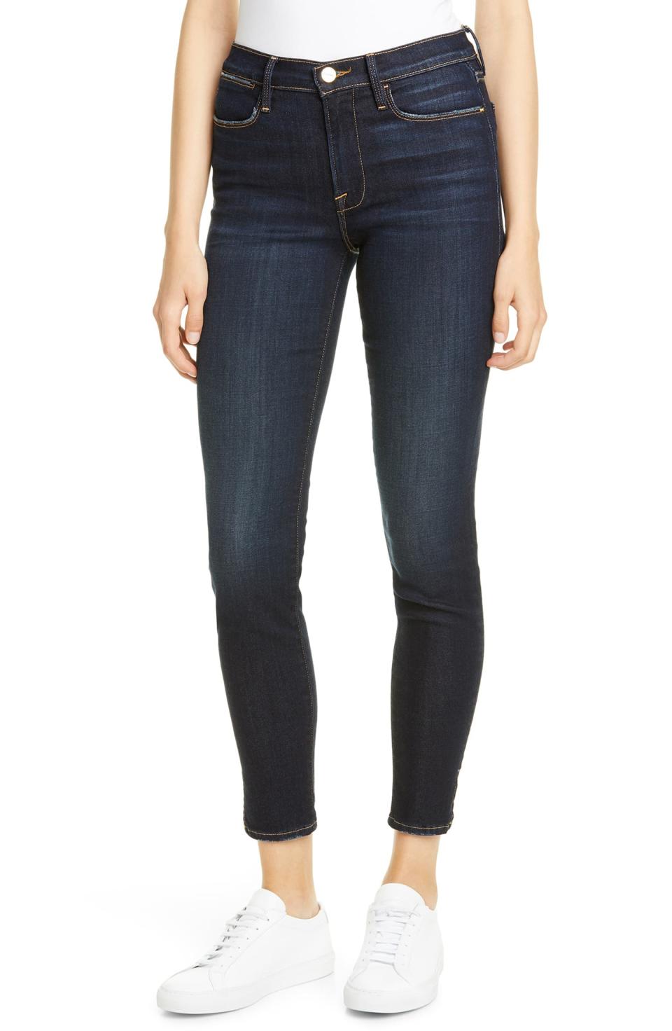 FRAME Le High Slit Hem Ankle Skinny Jeans in copa