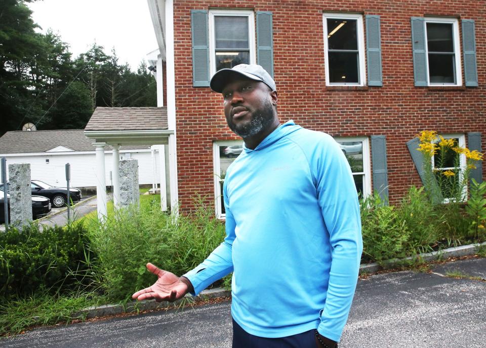 Strafford County Sheriff Mark Brave arrives at New Hampshire State Police Troop A in Epping Thursday, Aug. 17, 2023, saying he was turning himself in as he anticipates charges from the state attorney general.