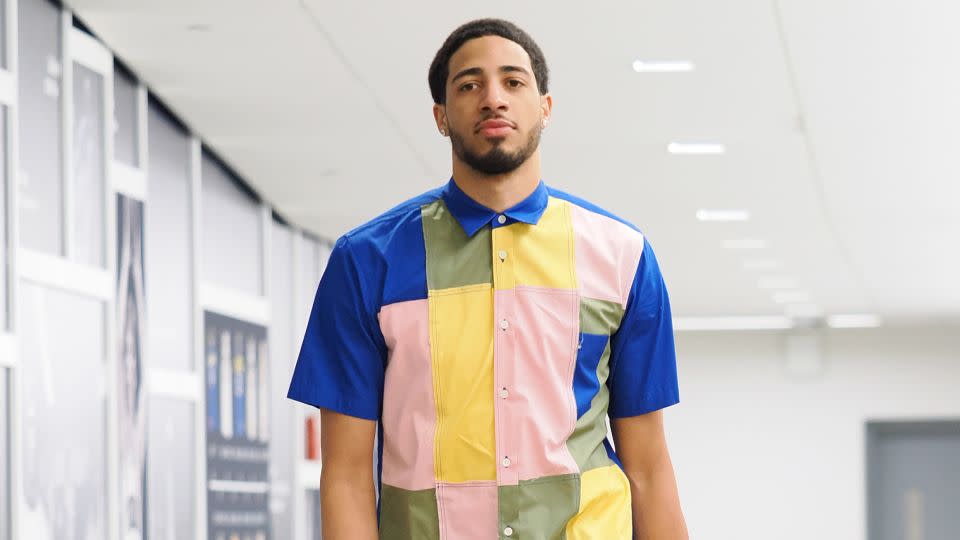 Tyrese Haliburton pictured during a "tunnel walk" before an Indiana Pacers game on April 14. - Ron Hoskins/NBAE/Getty Images
