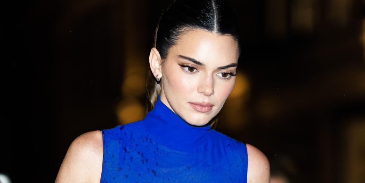 Kendall Jenner Wears See-Through Blue Gown With Feathered Skirt In NYC