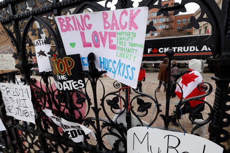 Demonstrations continue as truckers and supporters protest COVID-19 vaccine mandates, in Ottawa