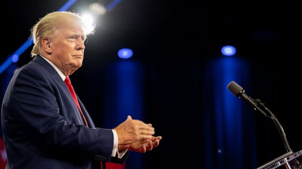 PHOTO: Former U.S. President Donald Trump applauds upon arrival at the Conservative Political Action Conference in Dallas, Aug. 6, 2022. (Brandon Bell/Getty Images, FILE)