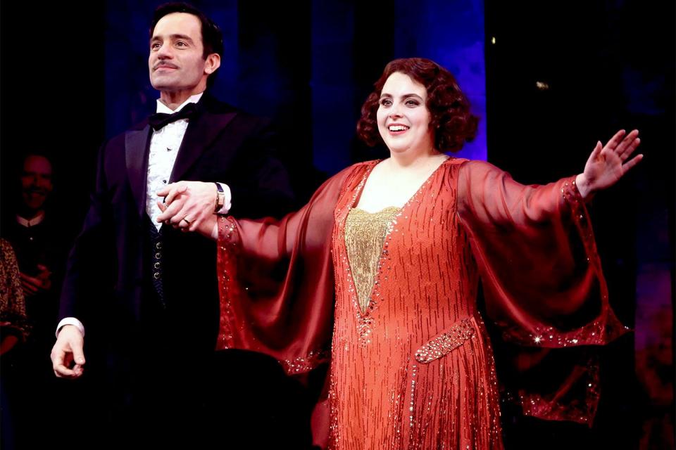 Ramin Karimloo as "Nick Arnstein" and Beanie Feldstein as "Fanny Brice"