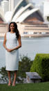 <p>Just hours after Kensington Palace announced that the Duke and Duchess of Sussex are expecting their first child, Meghan debuted her baby bump in a £940 dress by Aussie designer Karen Gee. She accessorised the ensemble with jewellery from Princess Diana’s collection. <em>[Photo: Getty]</em> </p>