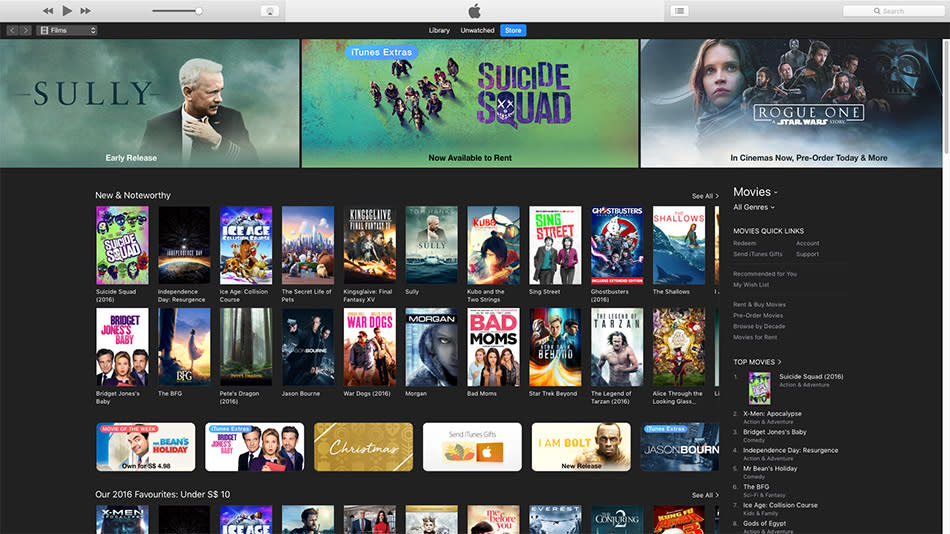 iTunes Singapore has the best selection of movies, but it’ll cost you more than either Amazon Prime Video or Netflix.