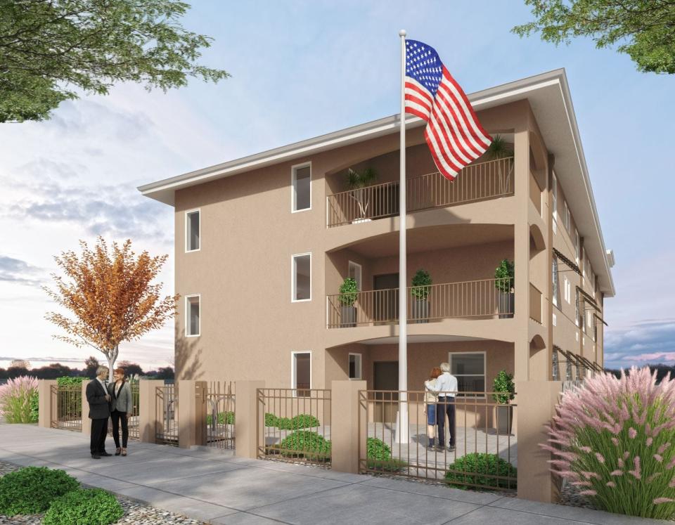 The Opportunity Center for the Homeless will have a groundbreaking at 2 p.m. today for a new Veterans Transitional Living Center at 1217 Magoffin Avenue. Pictured is a rendition.