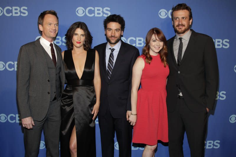 From left to right, Neil Patrick Harris, Cobie Smulders, Josh Radnor, Alyson Hannigan and Jason Segal arrive on the red carpet at the 2013 CBS Upfront Presentation at Lincoln Center in New York City in 2013. File Photo by John Angelillo